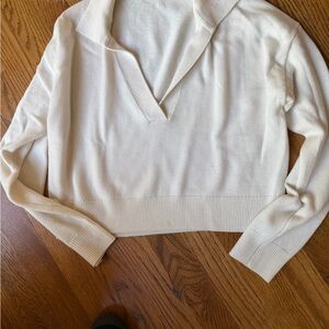 Ivory V-Neck Polo Sweater